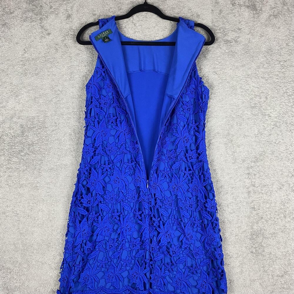 Lauren Ralph Lauren Dress Womens 8 Floral Lace Sleeveless Festive Cocktail Party - Picture 7 of 12
